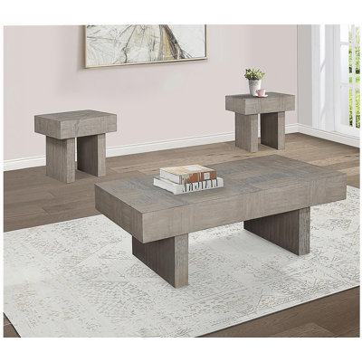 Ensemble de tables basses 3 pièces de style moderne avec 2 tables d'appoint, salon en bois brun et gris