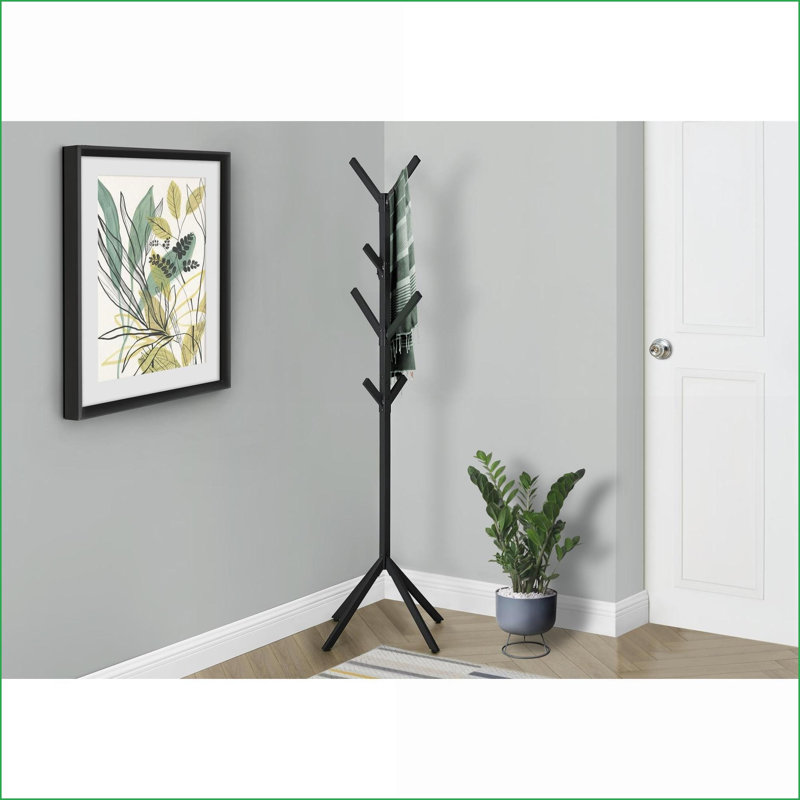 Coat Racks Free Standing 70"H Modern Industrial Metal with 8 Hooks | Black | Metal