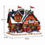Chalet de ski illuminé en porcelaine pour village de Noël, alimenté par piles ou adaptateur secteur.