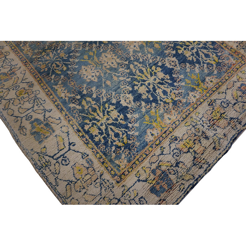 Small Tribal Geometric Antique Indian Blue and White Cotton Agra Carpet
