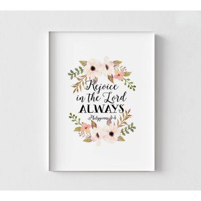 Philippians 4:4 By Tara Moss, Framed Floral God Sign Print, Multicolor Flower Poster, Colorful Floral Bible Verse Sign Office Decor