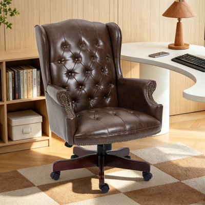 Fauteuil de bureau de direction - Fauteuil de bureau ergonomique avec siège et dossier rembourrés épais, cuir PU, roulettes à glissement lisse, pour bureau à domicile ou salle de conférence