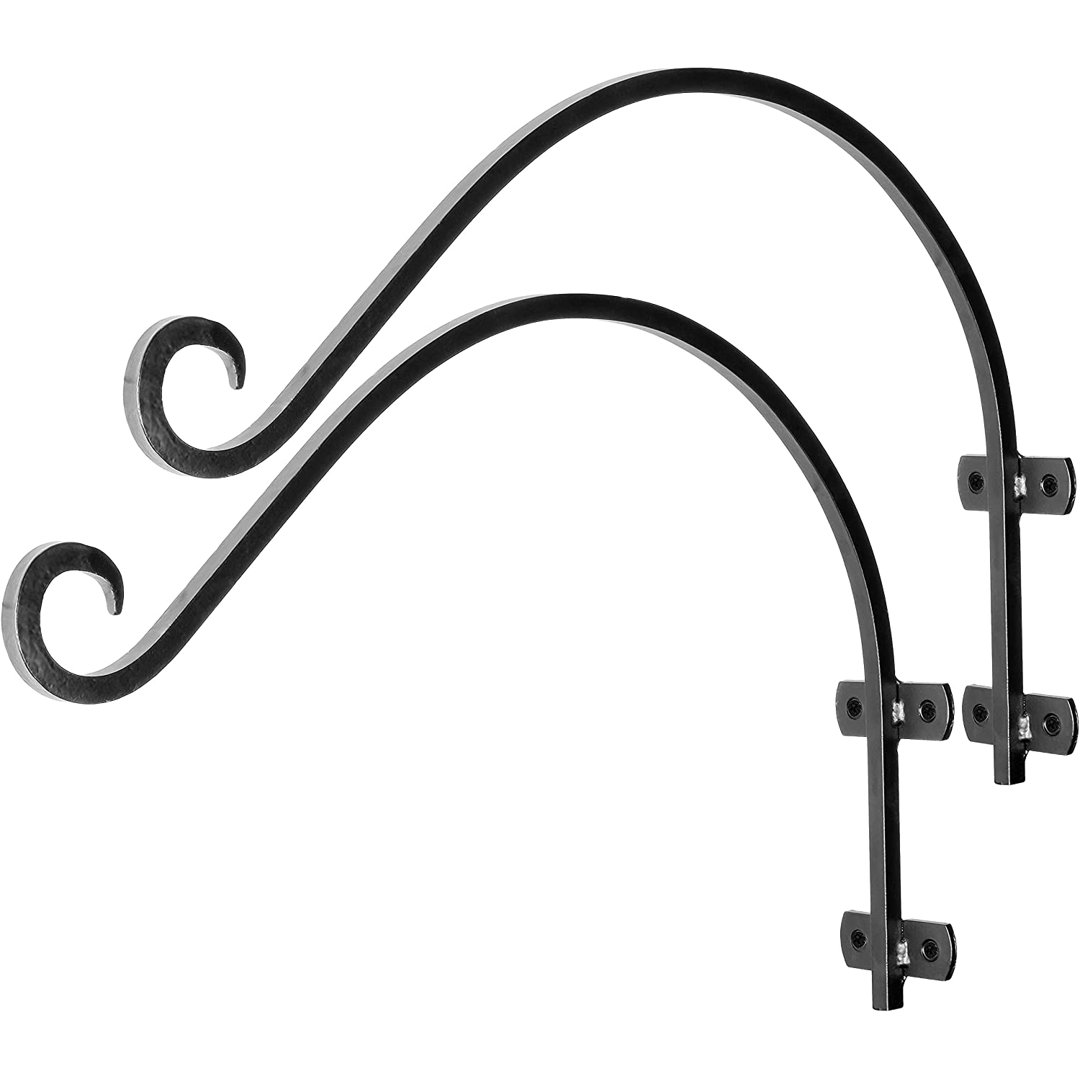 Wall Mount Plant Hook Premium Metal Black Decorative Hanging Bracket for Plants Bird Feeders Planters Home Decor Heavy Duty 14 Inch (Set of 2) Monarch Abode