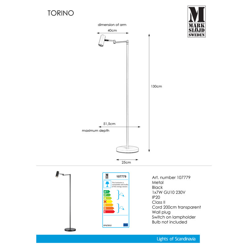 Titan 130cm Task Floor Lamp, Black