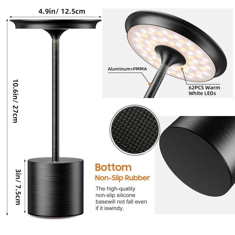 2Pack Cordless Table Lamp, Portable Rechargeable 6000Mah Outdoor Table Lamp, 3 Color Stepless Dimming Battery Powered Lamp, LED Table Light For Dinner/Bedroom/Restaurant/Outdoor (2Pack)