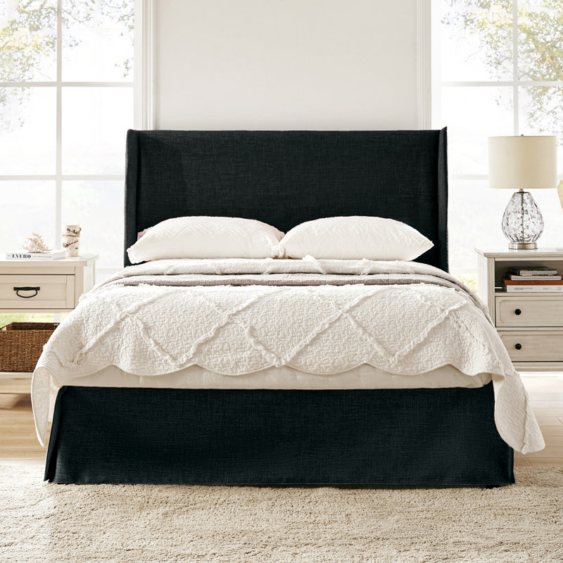 Carlyon Upholstered Platform Bed with Washable Slipcover and Under-bed Storage, Queen, Solid MIDNIGHT