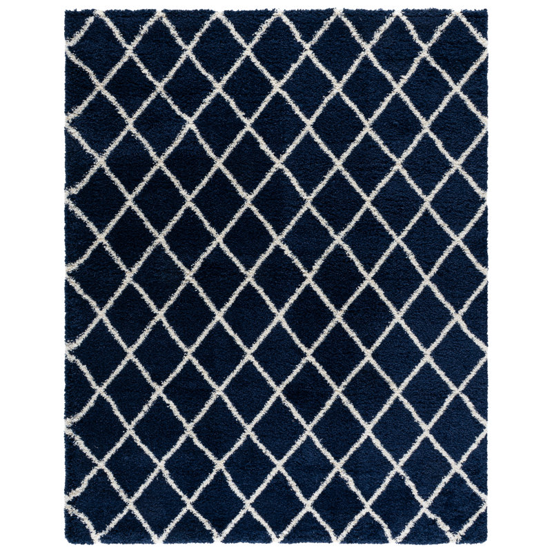 Audwen Geometric White/Navy Area Rug, Rectangle 8' x 10'