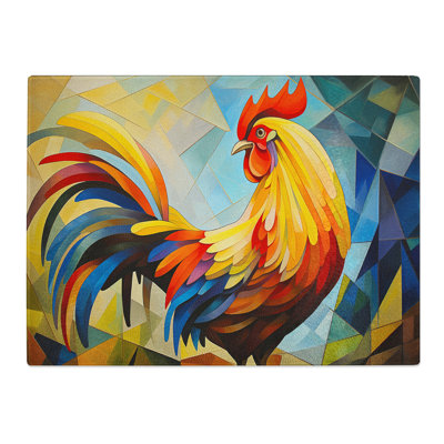 Rooster Orphism  Glass Chopping Board