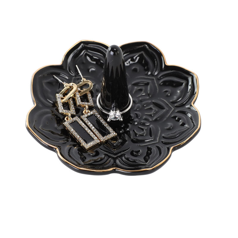 Porte-bijoux en céramique noire Mandala
