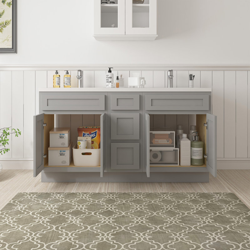 60'' Double Bathroom Vanity Base Only, Gray