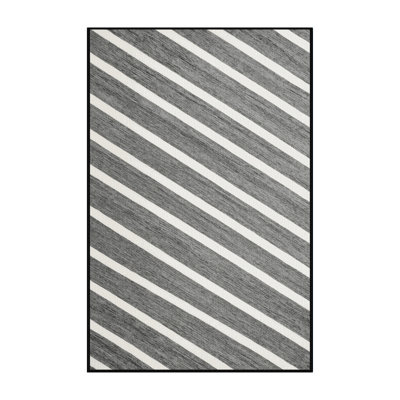 Tapis lavable rayé gris clair et blanc