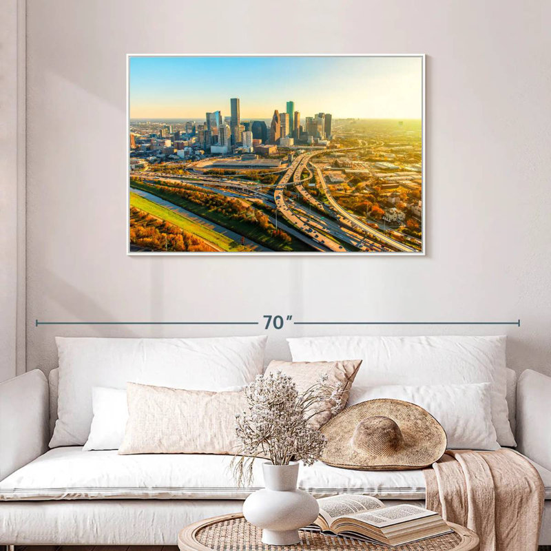 Golden Houston Highway, Floating Frame White, 43" X 29"