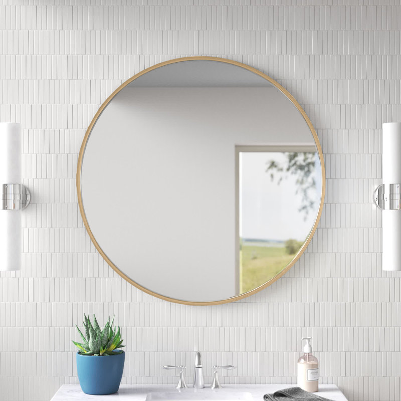 Miroir d'appoint mural moderne en aluminium, H 24 po x l 24 po, Or, 2