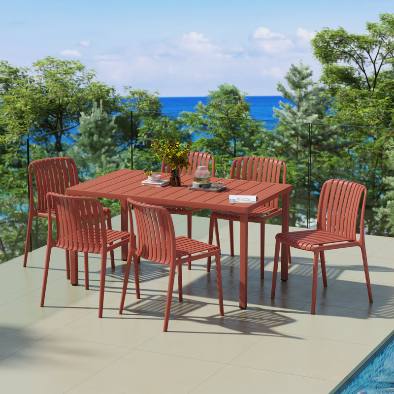 6-Person Outdoor Rectangular Dining Set, Red