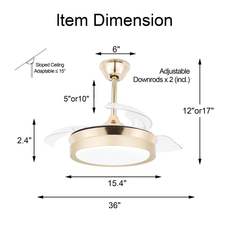 Diab 36'' Ceiling Fan with LED Lights, Gold