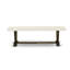 Ensemble de table 6 pièces comprenant une table de salle à manger en lin blanc cassé (blanc cassé), un petit banc et 4 chaises de salle à manger en tissu de lin Dahlia - finition jacobine vieillie-268975732-268975728-268975729