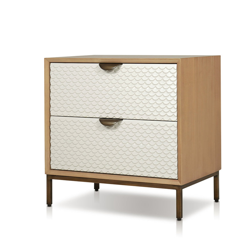 Cianciolo Night Stand With 2 Drawers In Bone & Natural Tone & Antique Brass Finish