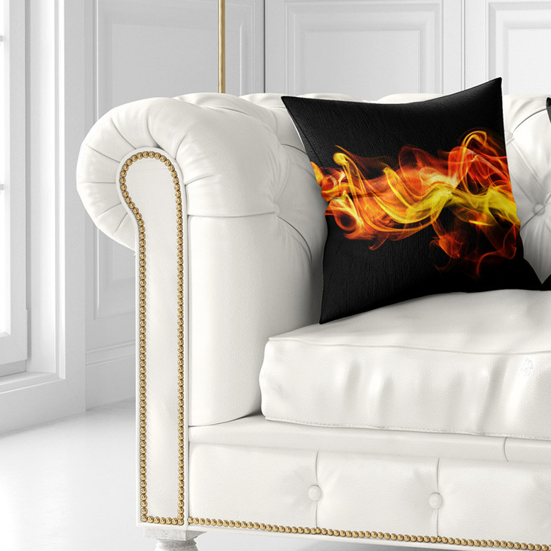 Coussin à imprimé abstrait fumée, 16 po x 1 po, Carré, Noir / Orange