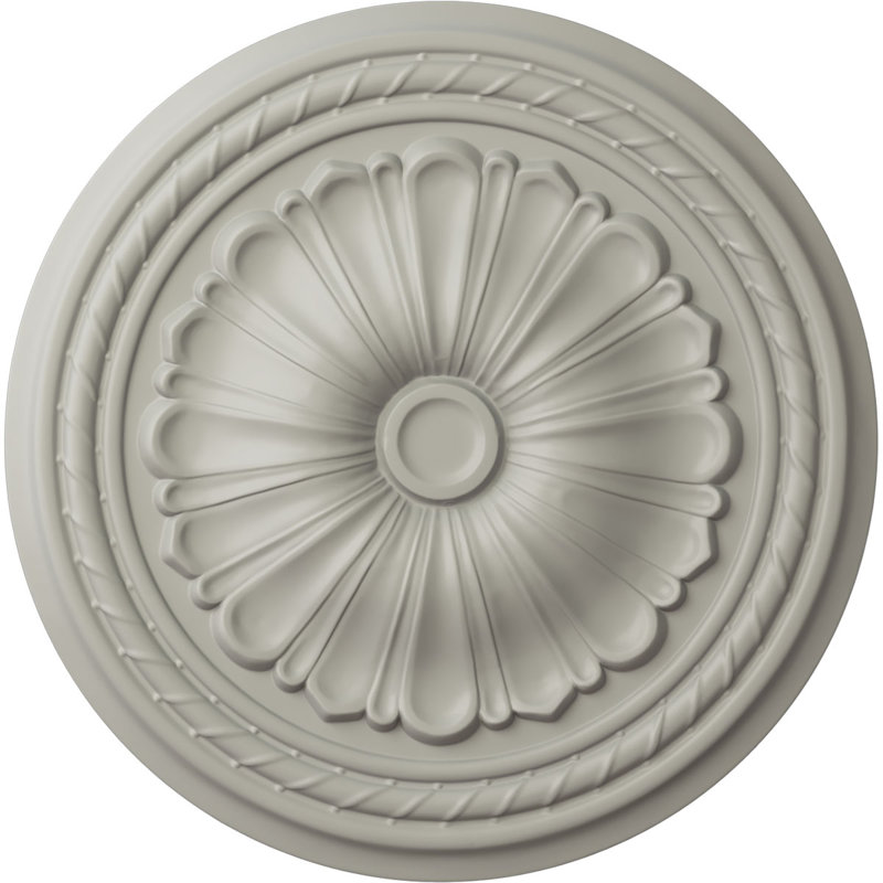 Endurathane Bailey Ceiling Medallion, 18 1/8"OD x 3/4"P (Fits Canopies up to 4"), Hand-Painted Silver Finish, Pot of Cream