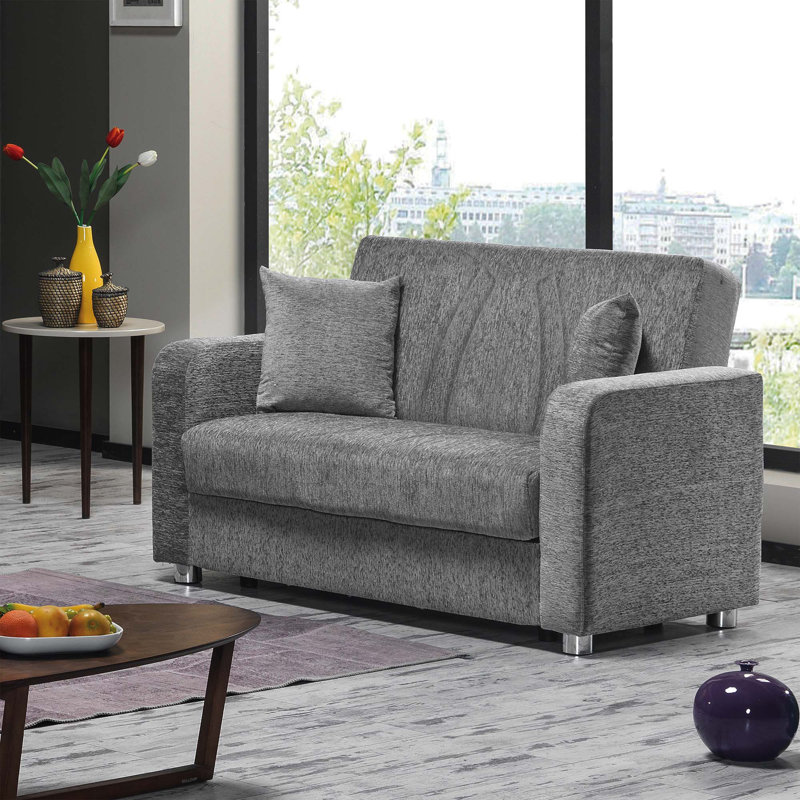 PrimeNest Gravita Collection Upholstered Convertible Loveseat with Storage, Grey
