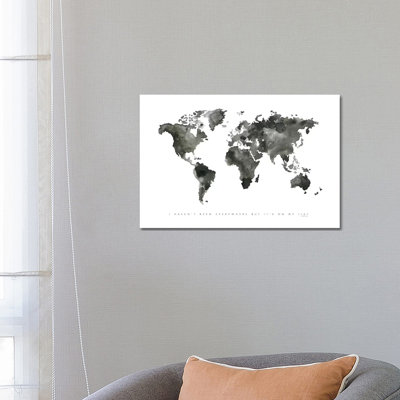 World Map Monochrome by Mercedes Lopez Charro - Wrapped Canvas Print
