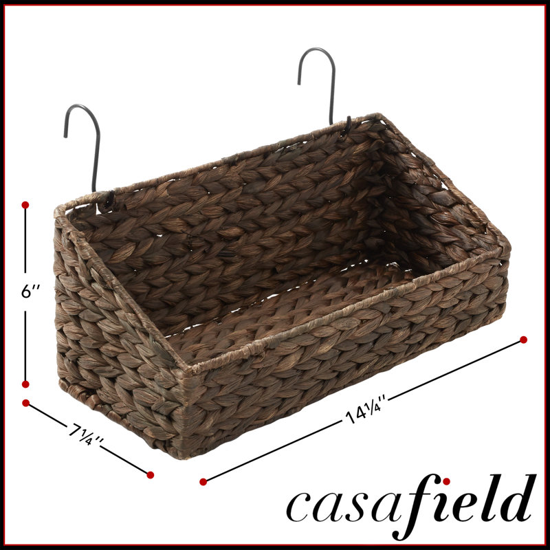 2pk Hanging Baskets w/ Hooks, Woven Wall Mount Storage Bins, Natural, Brown