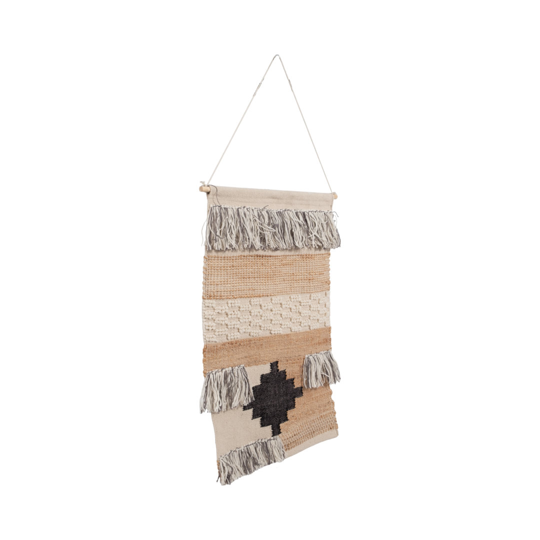 Textured Wall Hanging for Modern Wall Decor – Woven Fabric Wall Art with Fringe – Neutral Boho Home Accent for Bedroom, Entryway, or Living Room – 36" Dakota Fields