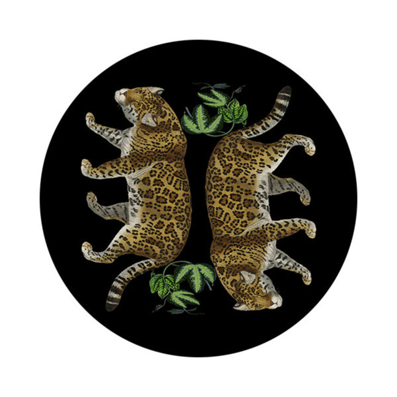 Leopard Seeing Double Vegan Leather Round Coasters, Black