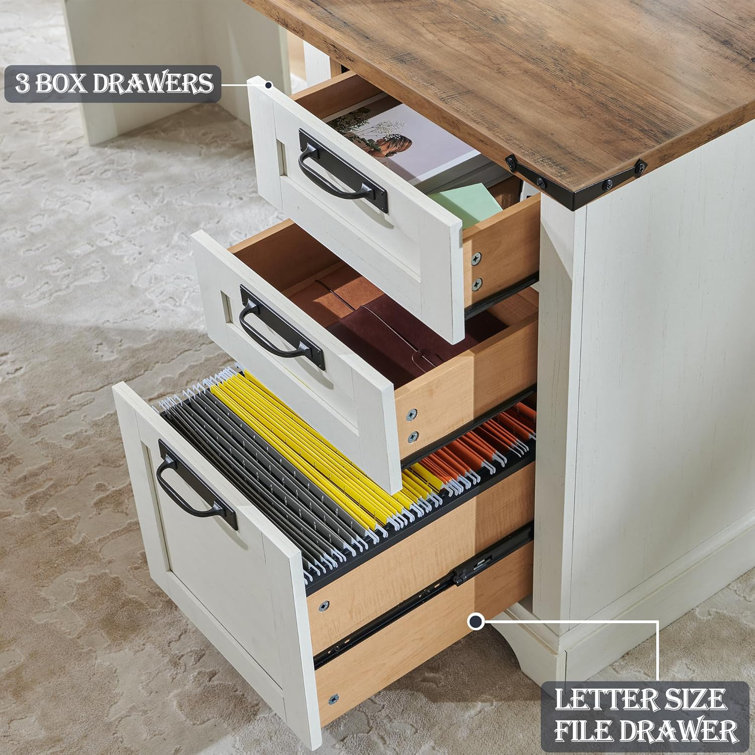 Dhevan 60" Farmhouse L Shaped Executive Desk With Drawers,wood Home Office Corner Desk With Charging Station