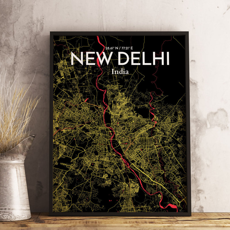 New Delhi City Map - No Frame Print, 61cm H x 45.7cm W x 0.13cm D