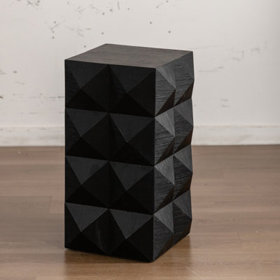 Black Side Table With Vintage Flair, 23.35" Tall, Texture, Composed Of And Fir Retro Table, In Height, 3D Ornament, Made