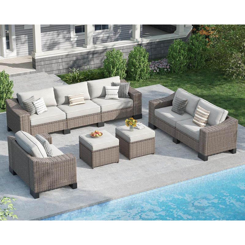 5 Piece Rattan Outdoor Sectional Seating Group with Cushions