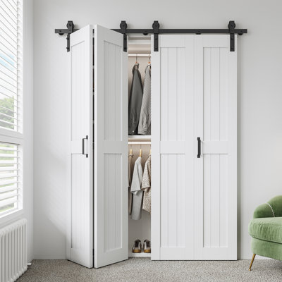 84" Manufactured Wood Double Bi-fold Barn Doors with Installation Hardware Kit