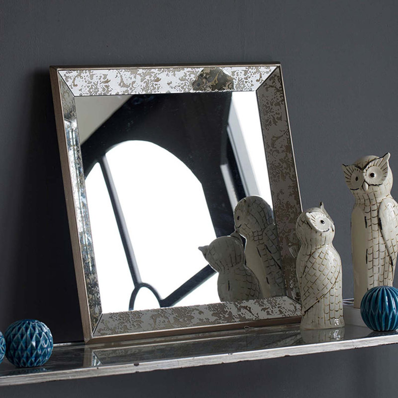 Silver Glass Framed Accent Mirror, 24" x 24" Duplicate, Square