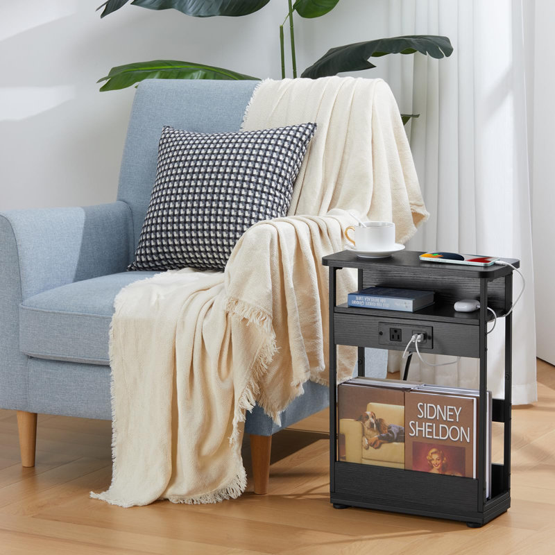 40cm W Metal Bedside Table, Black