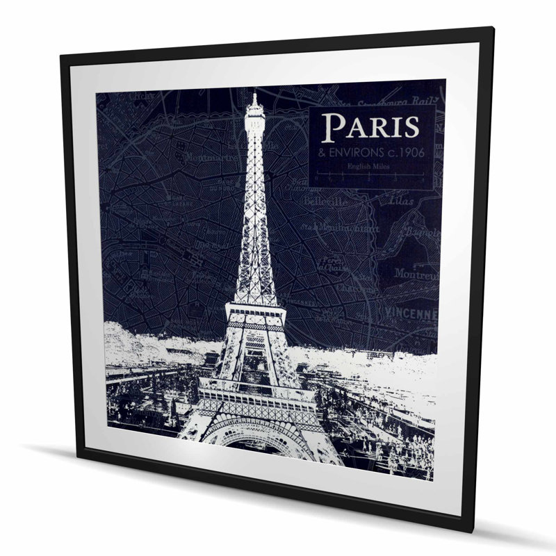 «Paris Blue Print and Eiffel Tower», reproduction encadrée | Décoration intérieure