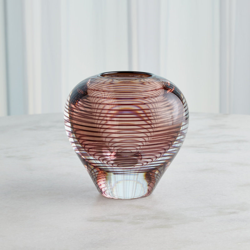 Spiraled Handmade Glass Table Vase, 8.5" H x 8.75" W x 8.75" D