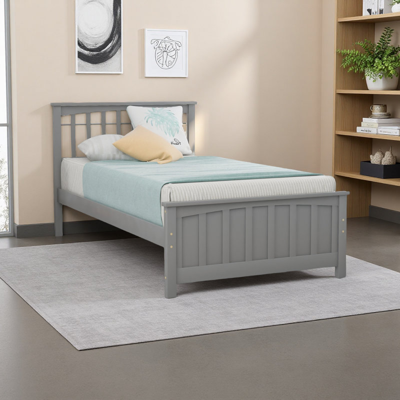 Lit plateforme en bois, Gris