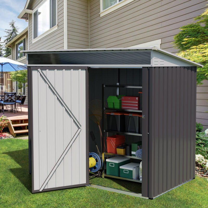 Waterproof Metal Storage Shed - Lockable Door & Side Window for Garden/Patio (Gray), 71.3" H x 77.2" W x 46.5" D