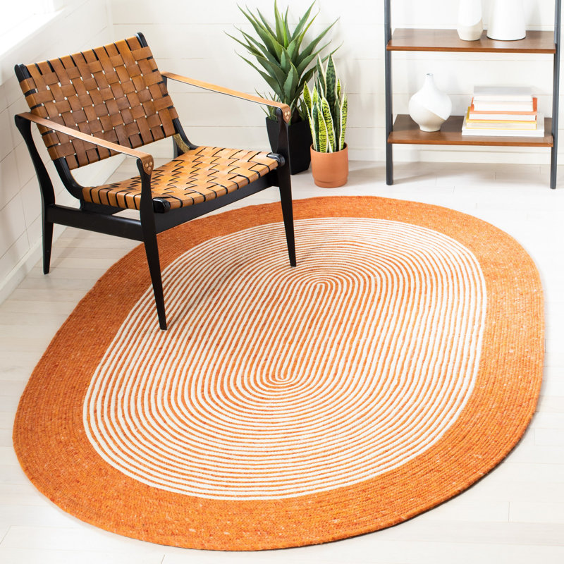Tapis en laine / coton tissé à la main Mcclain en ivoire / orange, Ovale 6 pi x 9 pi