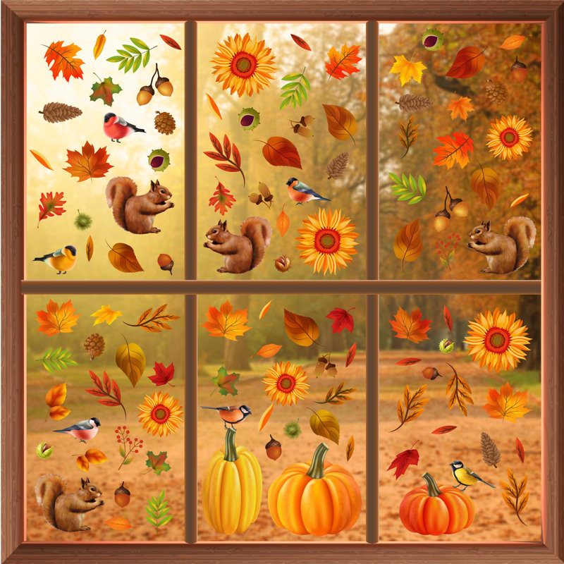 Adhésif décoratif feuilles d'automne avec tournesols et écureuils