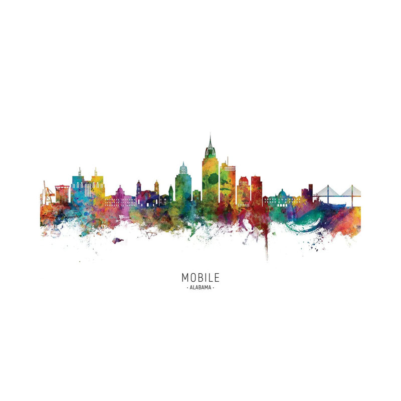 Mobile Alabama Skyline City Name by Michael Tompsett - Wrapped Canvas Print, 20.32 cm H x 30.48 cm W