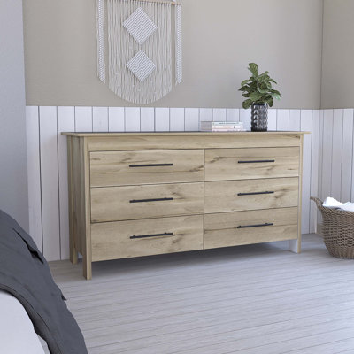 Commode rectangulaire à 6 tiroirs Southington Chêne clair et blanc