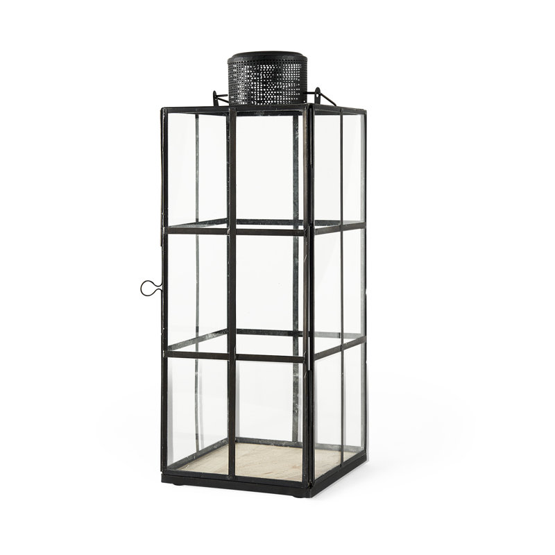 Glass Tabletop Lantern, 16.73" H x 6.1" W x 6.1" D