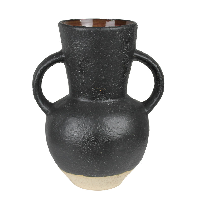 Umbria Vase With Big Handles, Ceramic, Black