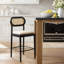 Tabouret de comptoir en bois massif Jacindo Coastal avec dossier en rotin et coussin rembourré amovible-666043008