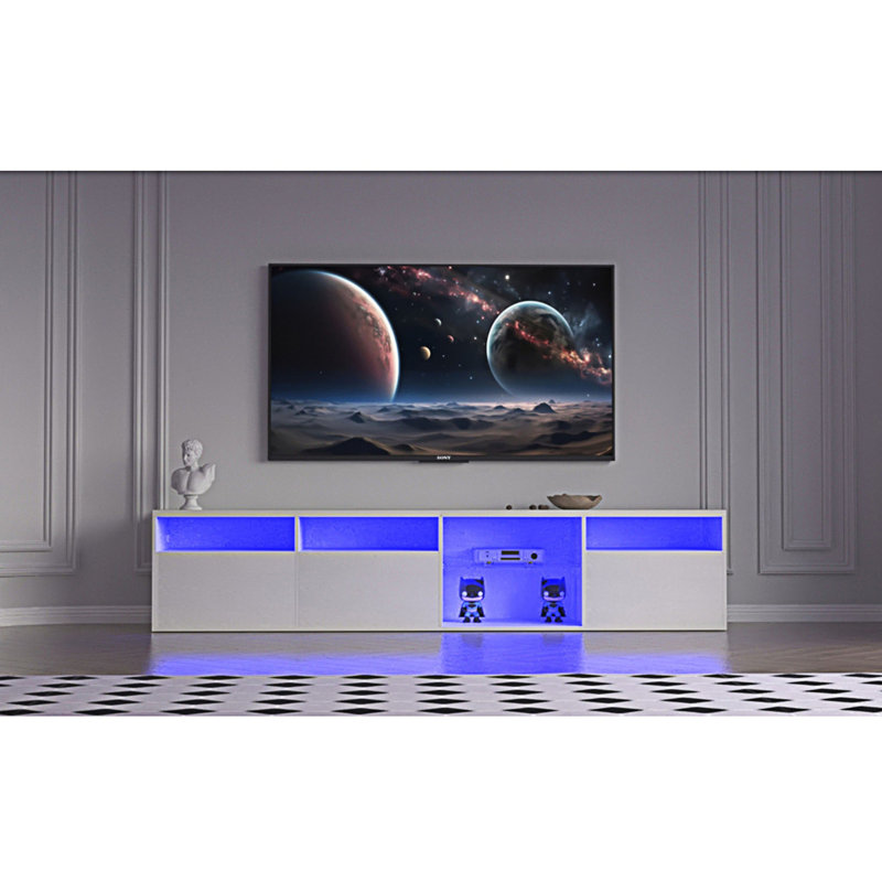 Console de télévision avec armoires de rangement, meuble télé à DEL longue avec sélection complète de couleurs RVB, centre multimédia