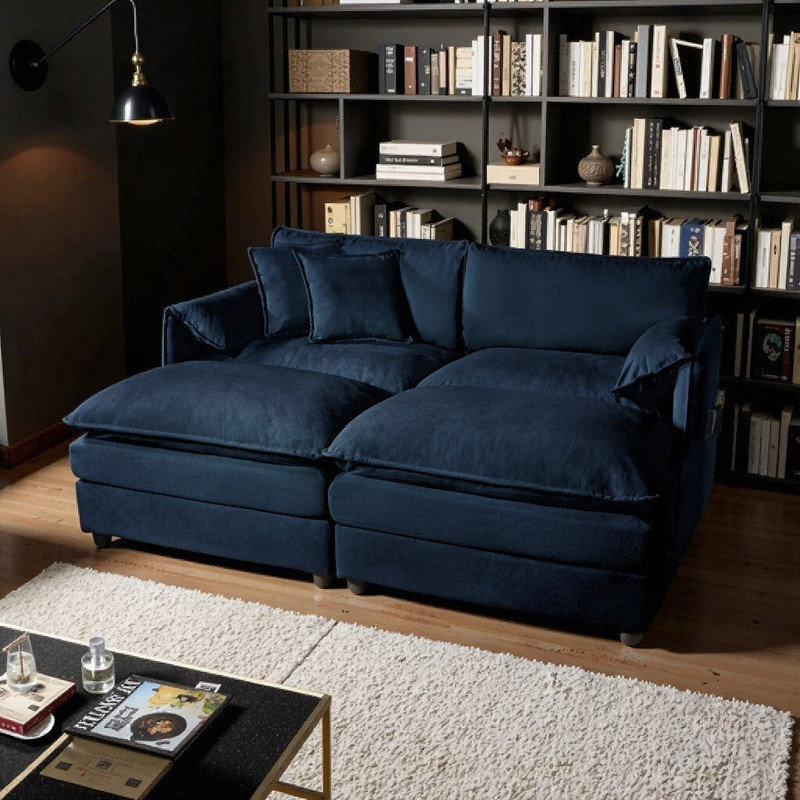 Modular Sectional Sofa with Ottomans, Premium Chenille Fabric Upholstery, 29.92 Inch Seat Depth, Blue