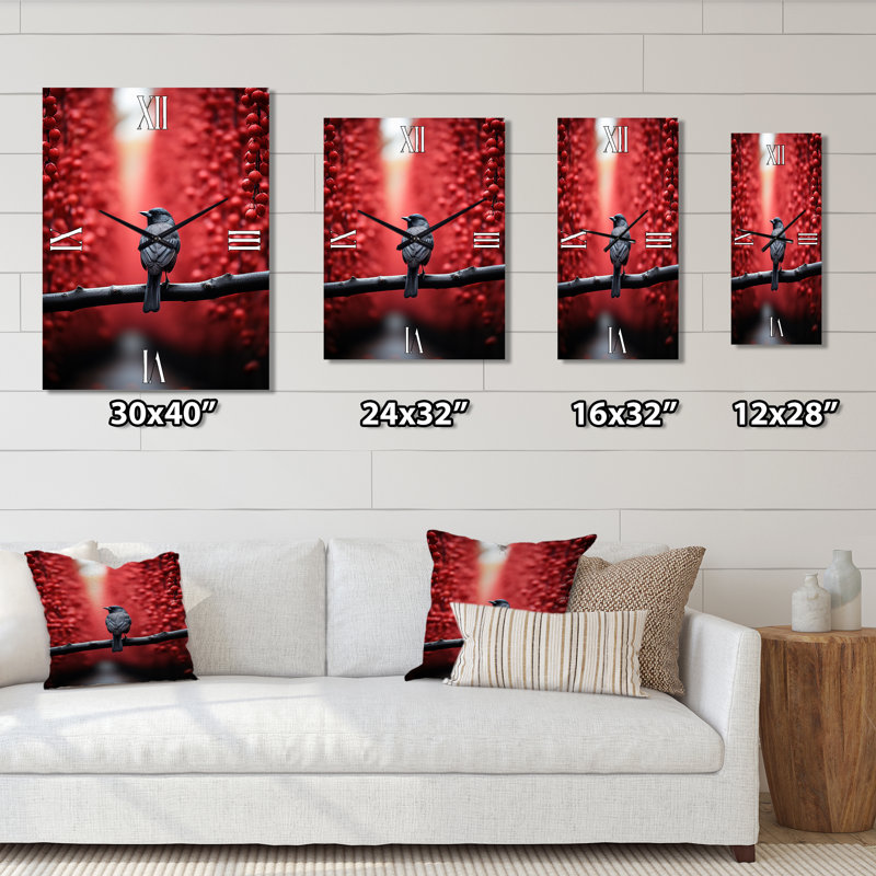 Forest And Red Bird Silent Sentinels - Animals Wall Clock Oversized, H 32 po x l 24 po x P 1 po