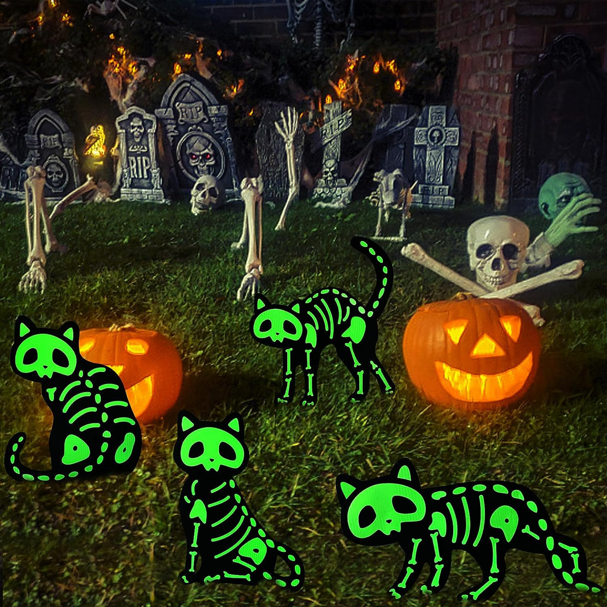The Holiday Aisle® Halloween Yard Signs, 4PCS Glow In The Dark Skeleton